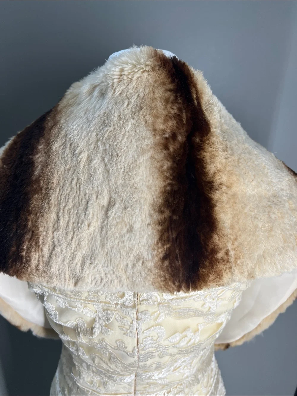 Faux Fur Scarf Wrap in Cream and Brown